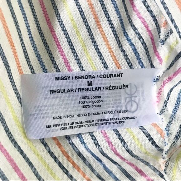 ELLA MOSS Striped Babydoll Top Square Neckline Flutter Sleeve Medium Large New - Picture 12 of 16